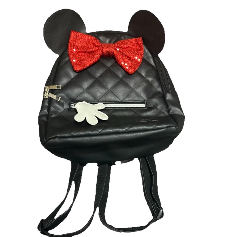 Disney Minnie Mouse Quilted Mini Backpack With Ears And Red Sequin Bow